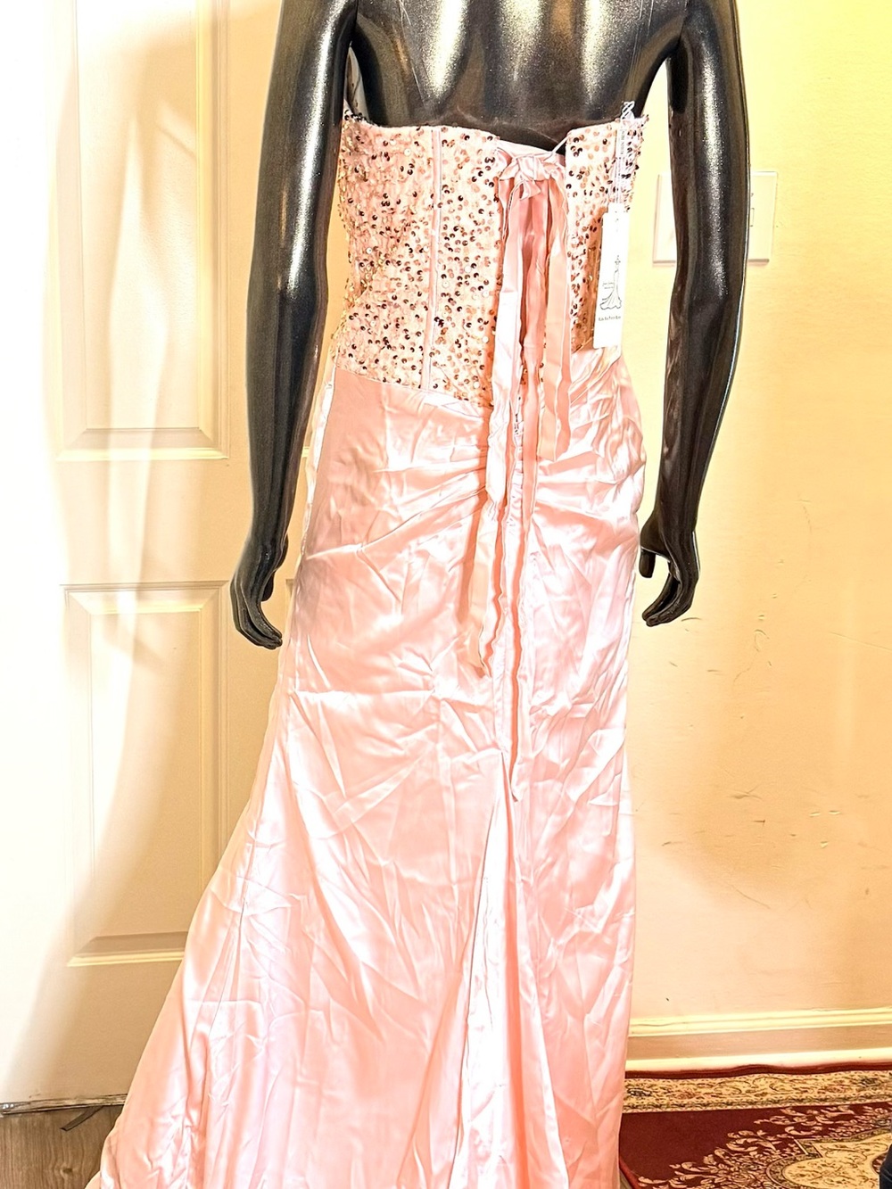 Strapless Light Pink Embellished Maxi Dress